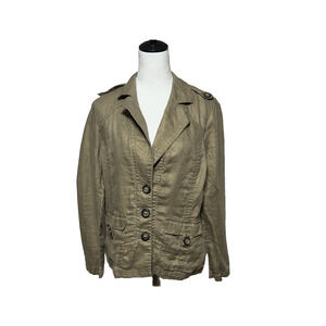 Chicos Jacket Womens Large 2 Brown 100% Linen Button Front Utility Long Sleeve